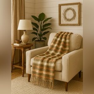 Handmade Crochet Knit Cozy Striped Decorative Throw Lap Blanket Mohair Blend